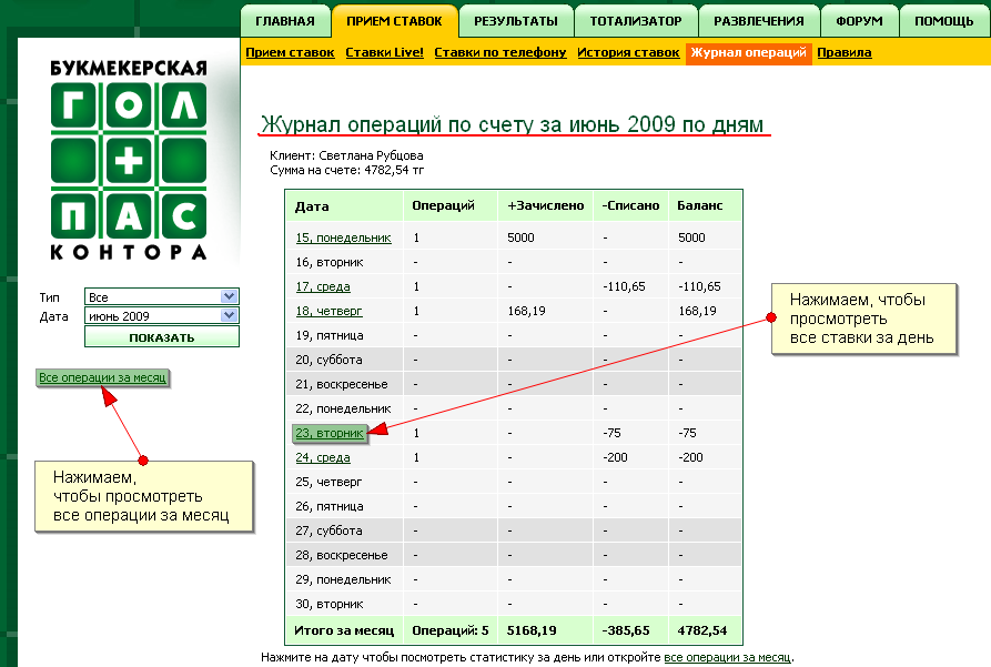 Күндер бойынша операциялар журналы