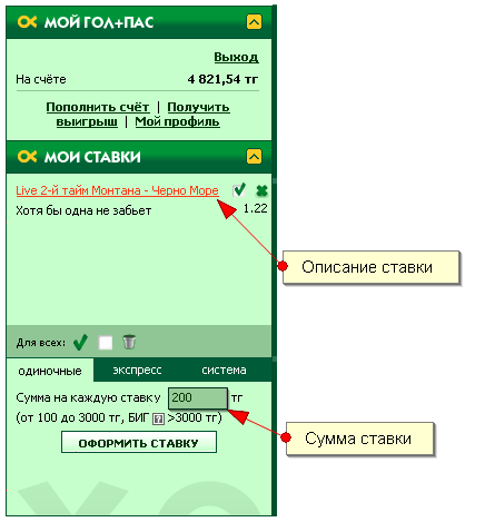 Лінія ставок Live букмекерської контори«Гол+Пас»